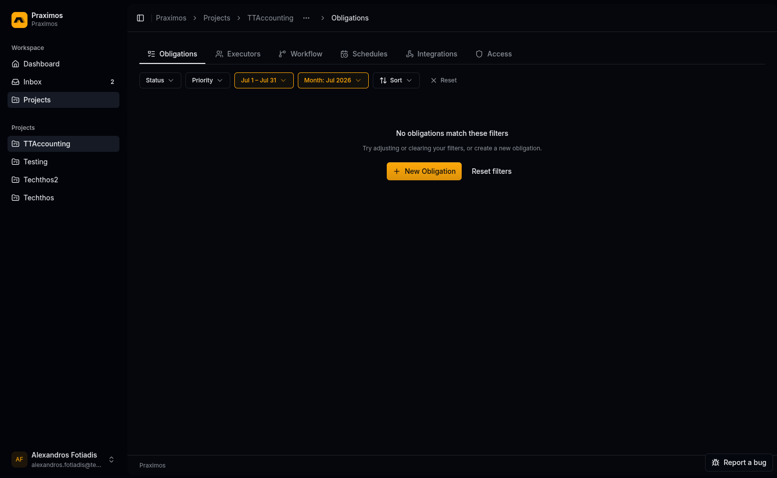Praximos — Obligation Fulfillment Platform